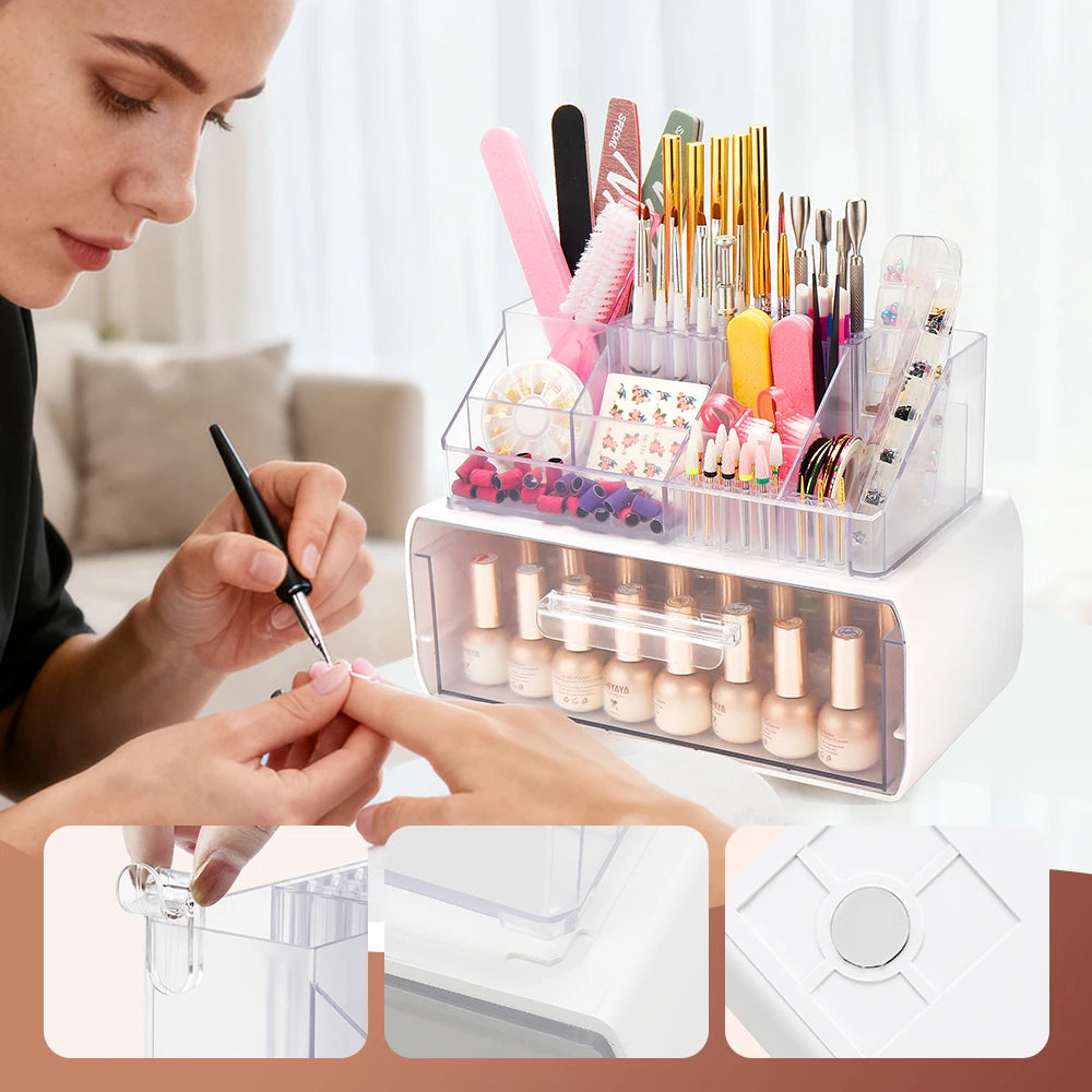 Acrylic Storage Rack Nail Art Tools Organizer Nail Salon Display Rack Large Capacity Storage Box Gel Polish Cosmetic Drawer