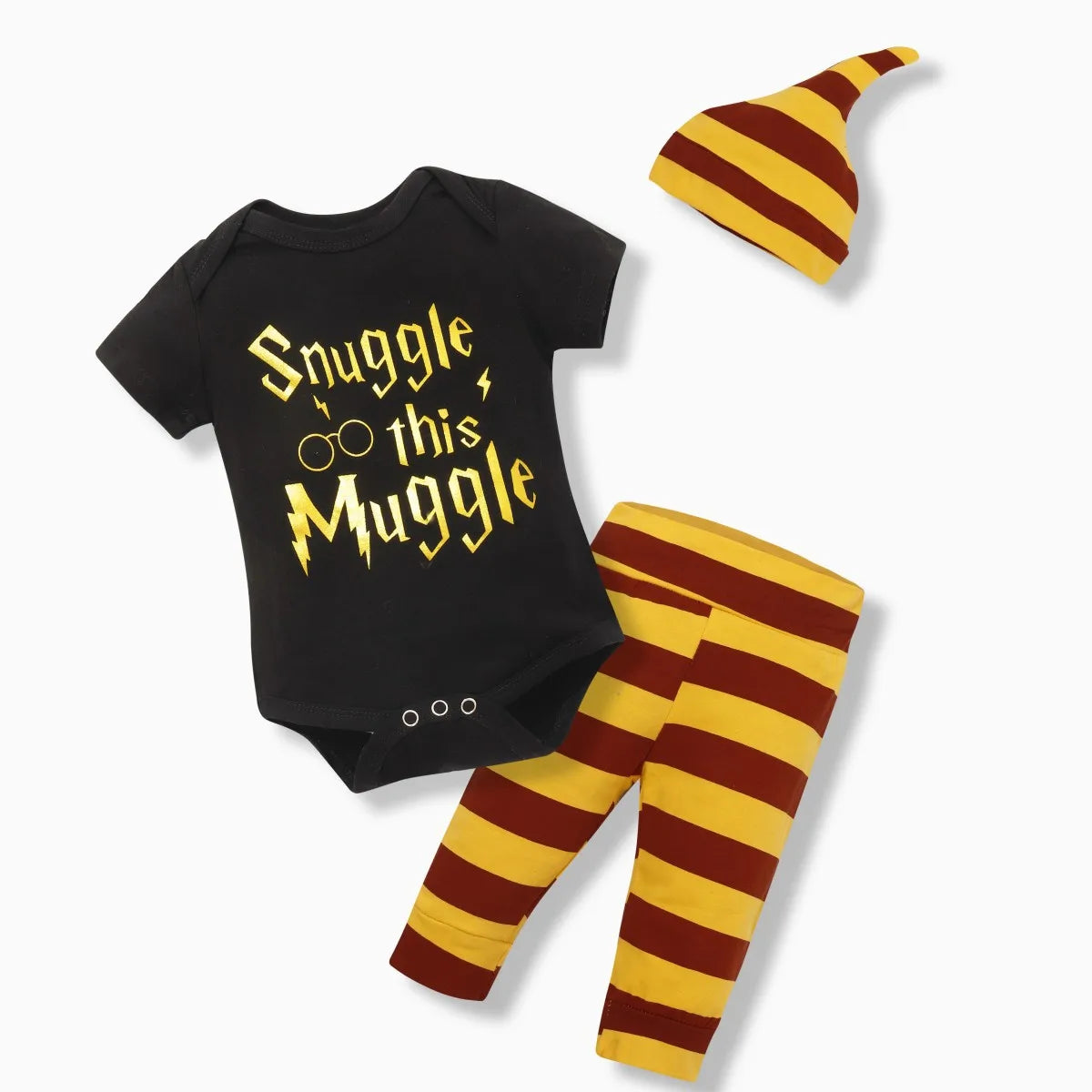 Baby Outfit 3pcs Set, Euro-American Style, Long/Short Sleeve Black Bodysuit with Gold Letters, Infant Clothing