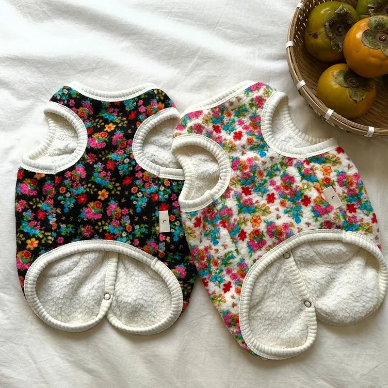 Fashion Flower Puppy Clothes Warm Small Dogs Coat Jacket Autumn Winter Pet Dog Clothes Plush Dog Vest Pet Appeal