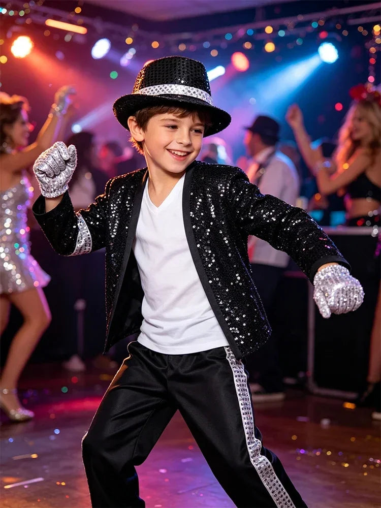 Adult Kid 80s 90s Pop Star Jackson Cosplay Outfit Hip Hop Dance Matching Family Costume for Halloween Carnival Stage Performance
