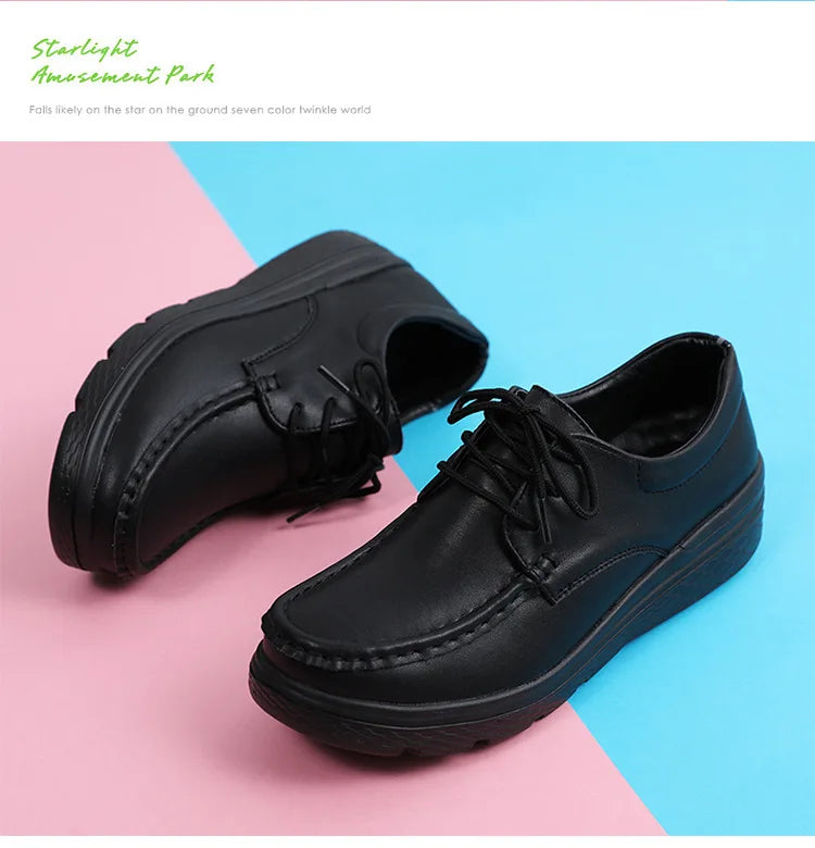 Platform White Shoes Women Casual Comfortable Light Nurse Work Shoes Fashion Slip on Non-slip Loafers Women Genuine Leather Shoe