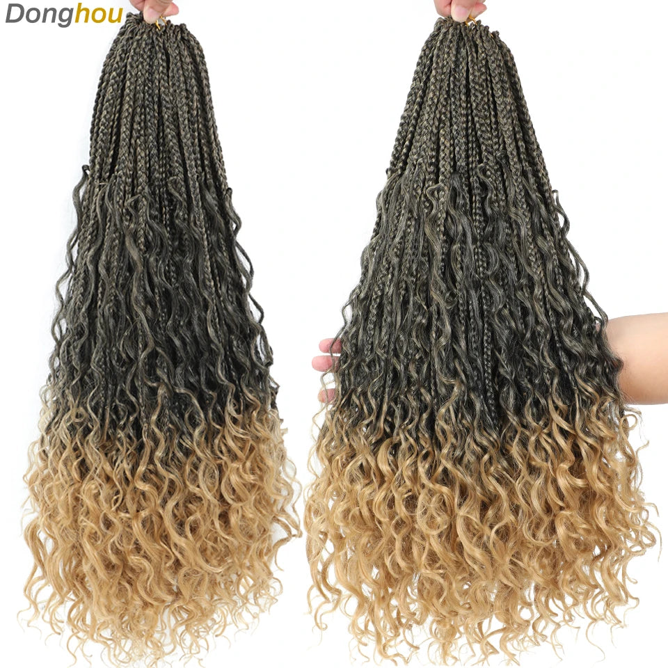 14 18 24 Inch Boho Box Braids Crochet Braids Curly Ends 1B 30 27 #4 Bug 8 Colors Ombre Goddess Bohemian Box Braids Crochet Hair