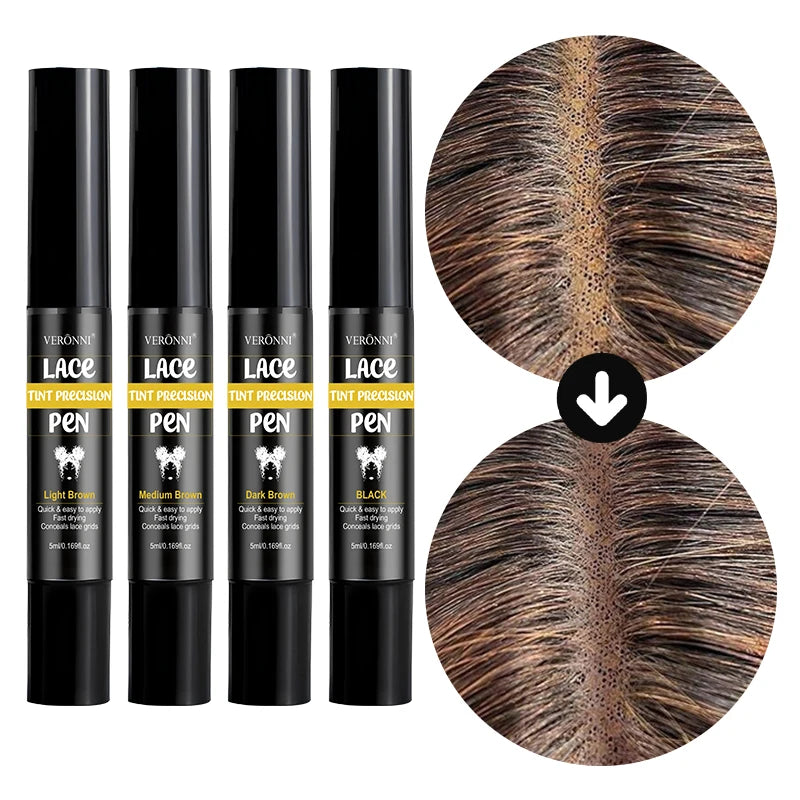 4 Colors Lace Tint Precision Pen 5ml Quick Dry Conceal Lace Dye Pen Portable Lace Tinting Concealer for Lace Wig Hairline Makeup