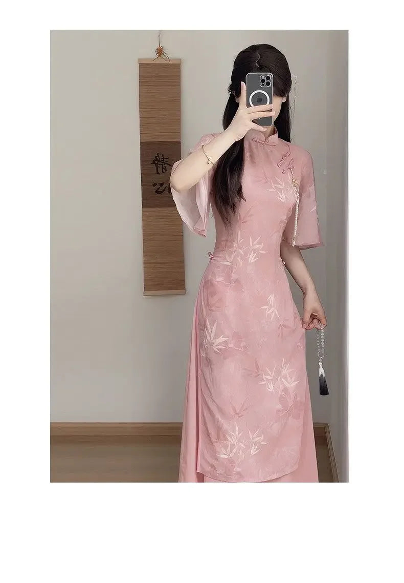 New Chinese Pink 2025 New Slim and Slim Summer Dress