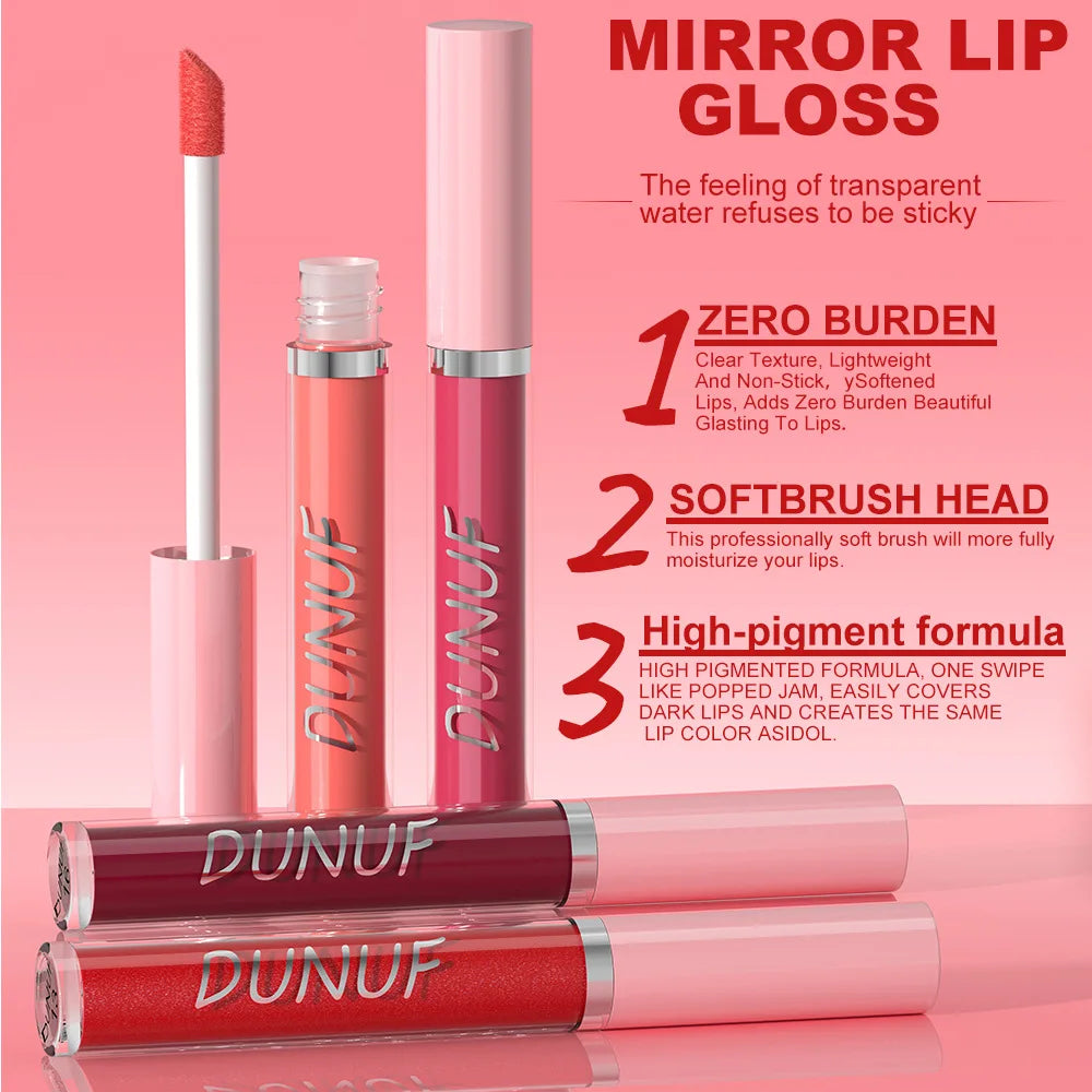 DUNUF High Quality Mirror Gloss Herorange Lipstick Lip Gloss Make-up Lightly Glass Moisturizing Plump Lip stick Lipgloss Gifts