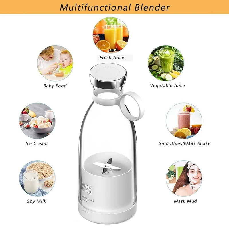 Ready Stock 350ml Portable USB Juicer Cup Mini Blender Fruit Juice Mixer Ice Crusher Smoothie Maker for Home Travel Outdoor