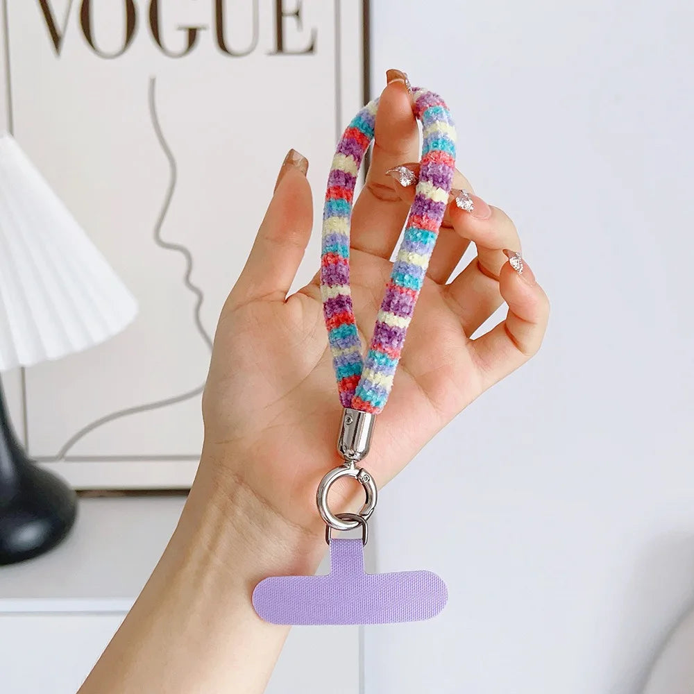 Autumn And Winter New For Mobile Phone Lanyard Colorful Camera Anti Loss Dopamine Wristband Rope  Water Cup Bag Short Keychain