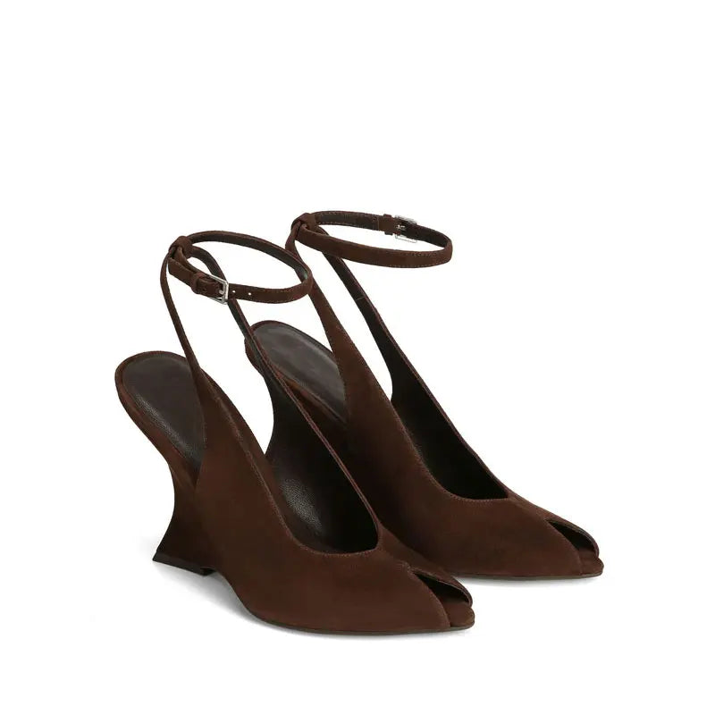 Ladies' Summer Slope Heel Fish Mouth Sandals Thick High Heels Black Comfortable Large Toothed Sandals
