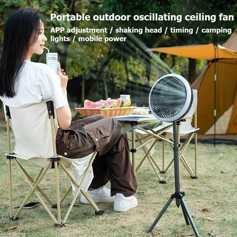 Outdoor Portable Remote Control Camping Fan Retractable Tripod Floor Fan USB Rechargeable 10000mAh Tent Ceiling Fan Ventilator