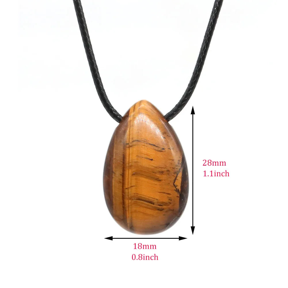 Natural Stone Water Drop Shape Necklace Pendant Rose Quartz Amethyst Lapis Lazuli Healing Crystal Gemstone Charm Jewelry Gifts