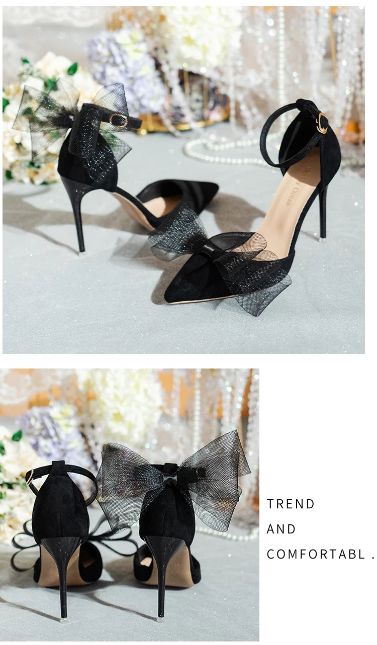 Fashion Silk Bowknot Satin Women Pumps Summer Pointed Toe High Heels Party Wedding Stripper Heels Lady Shoes Big size 45