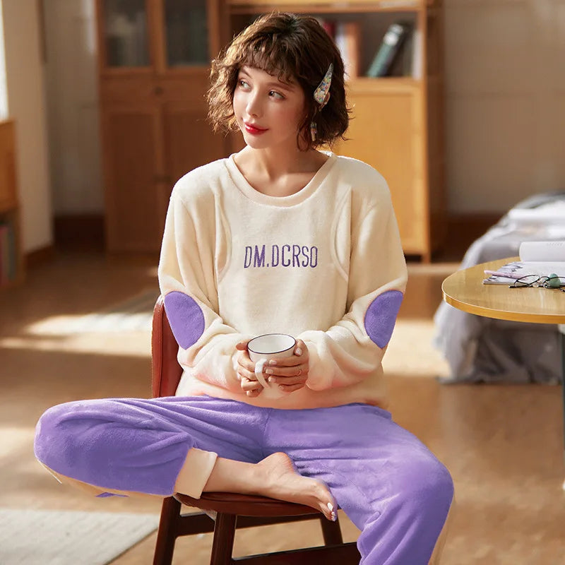 Autumn Long Sleeve flannel Maternity Clothing winter Thin coral fleece Pajamas Set Pregnant Women Breastfeeding Nursing Pyjama