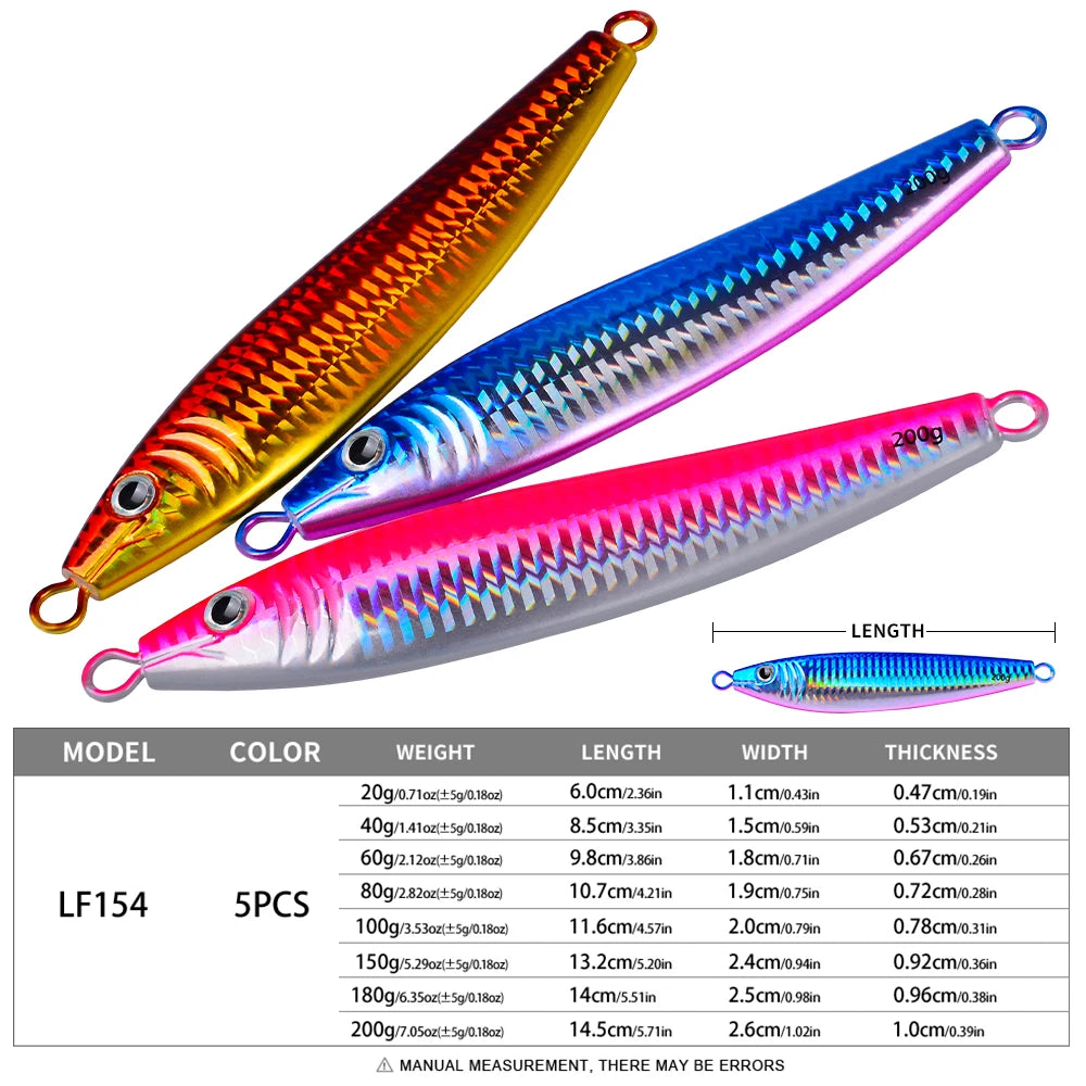 Proberos 20g-200g Metal Jig 3D Print Shore Trolling Spoon Hard Fishing Lure 1PC Artificial Laser Body Shiny Luminous Tackles