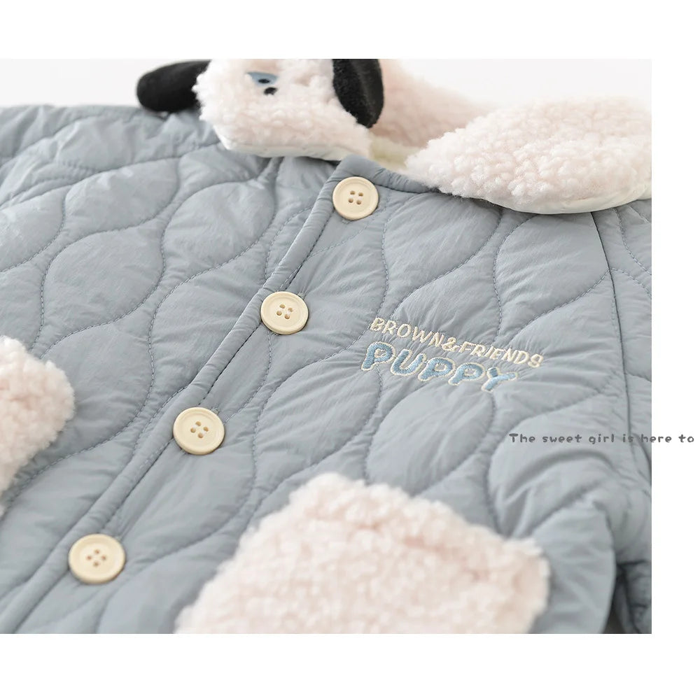 2025 Winter New Baby Warm Clothes Set Boys Girls Cute Lapel Padded Jacket + Pants 2pcs Suit Plus Velvet Thick Infant Outfits