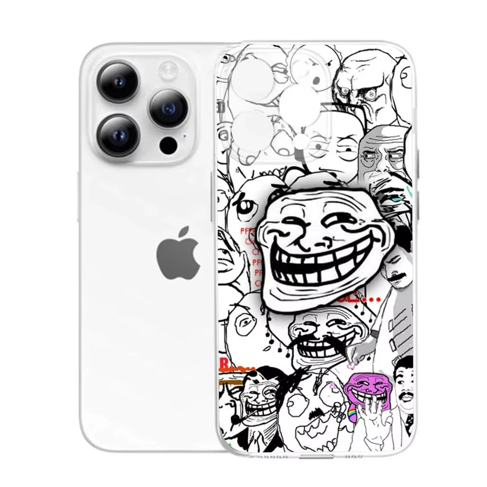 Funny T-Trollfaces Comics Memes Phone Case For iPhone 17 Air 16 e 15 14 13 12 11 Pro Max Plus Transparent Silicone Soft Cover