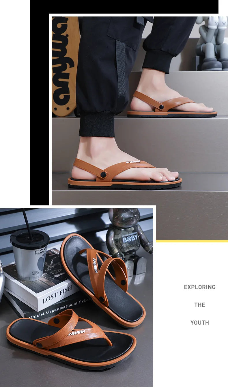 Flip-flops men's fashion trend summer foreign trade cross-border external wear breathable and wear-resistant toes two sandals