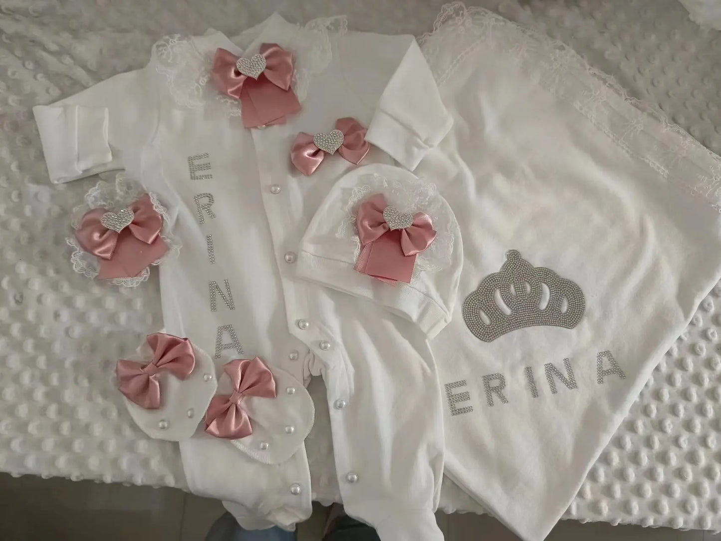 5pcs Newborn Baby Boy Outfits Kids Clothing Real Cotton Infant0 Products Shirt Pants Mittens Receiving Blanket