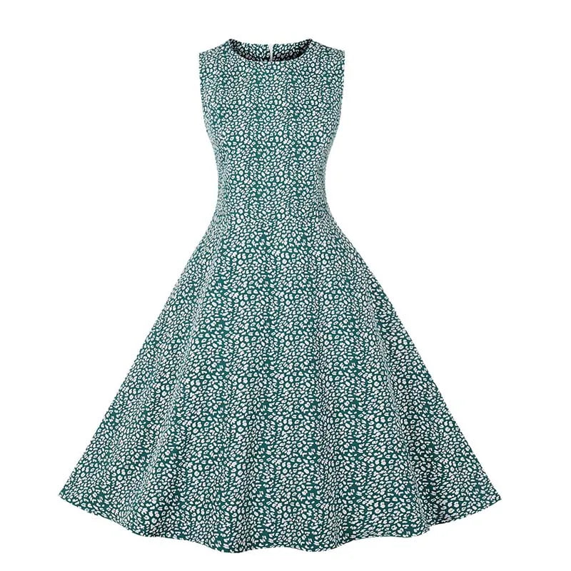 Sleeveless Floral Print Summer Dress Women Elegant Vintage Casual O Neck A Line Midi Party Sundress Vestidos With Belt