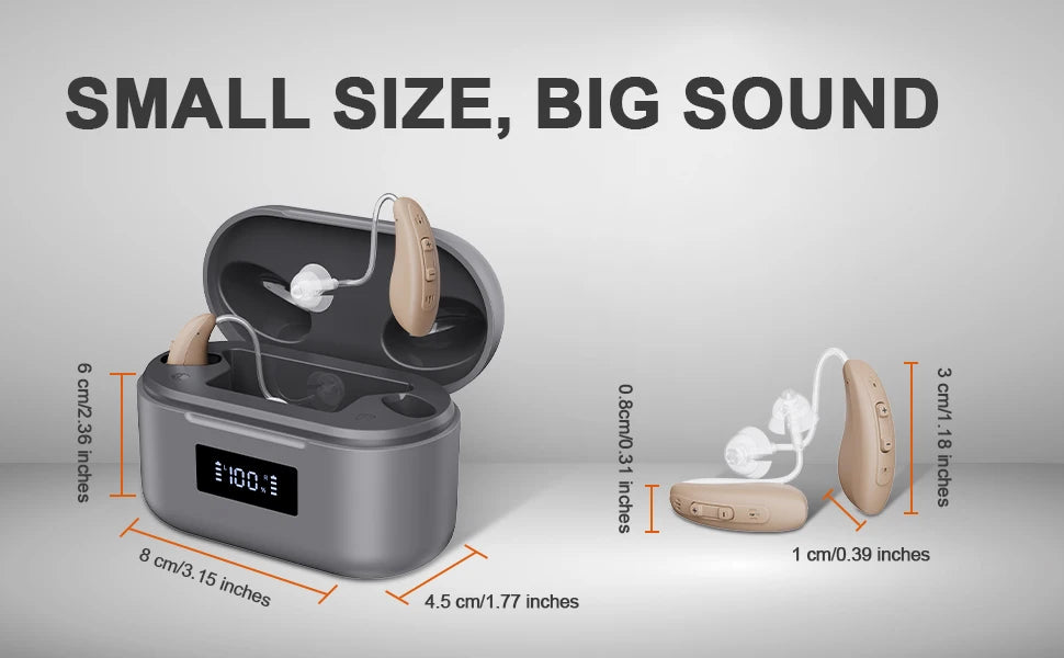 JINGHAO Rechargable Hearing Aids Behind the Ear 20 Hours Working Time  Auto Turn/off Fasr Charging Hearing Amplifier