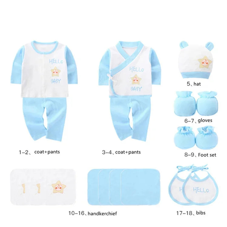 18piece/lot Newborn Baby Clothes For Girls Boys Sets New born Hat Bib 100% Cotton Infant Spring Autumn Soft Boy Clothing