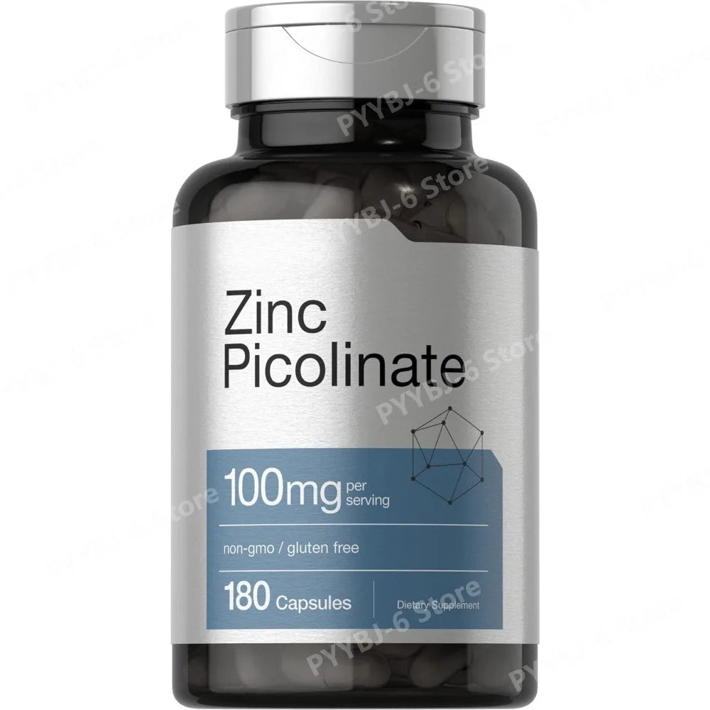 Zinc Picolinate 100mg 180 Capsules Mineral Supplement for Immune Support Skin Hair Nail Wellness Non-GMO Gluten Free for adults