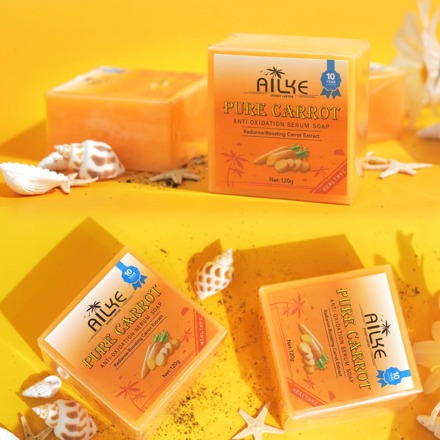 AILKE Organic Brightening Soap, with Carrot, Vitamin C/E, Clean, Moisturizing, Smooth, Soft Skin, Reduce Spots, for Face, Body
