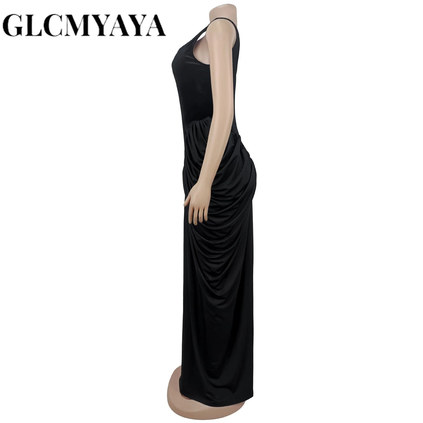 GLCMYAYA Women Velvet Stacked Ruched Sleeveless Bodycon Long Maxi Dresses 2026 Fall Party Trendy Birthday Evening Dress Vestidos