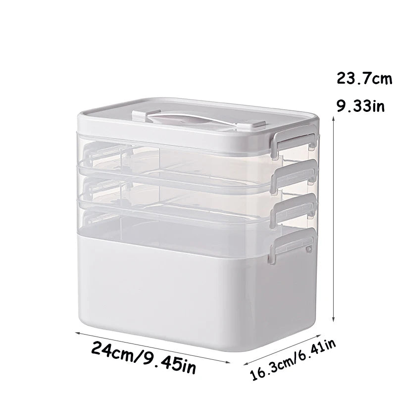 Multi-Layer Medicine Storage Box - Portable Home Emergency Organizer with Snap Closure, Durable Plastic Material, for Storing and Organizing Medicines and Miscellaneous Items
