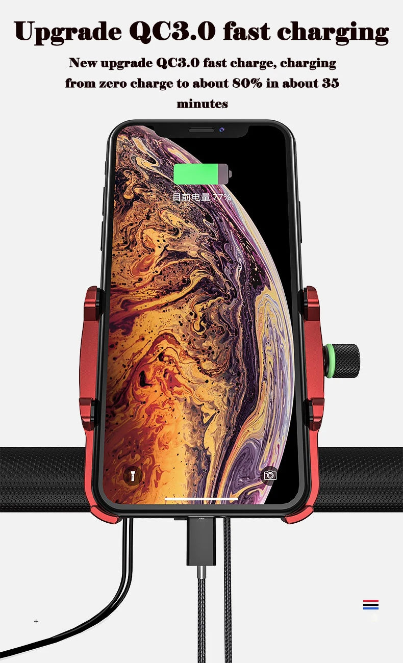 Whole Aluminium 12-24V Motorcycle Phone Holder USB Charger QC3.0 Fast Charging Mount Bicycle Handlebar Bracket for iPhone Huawei