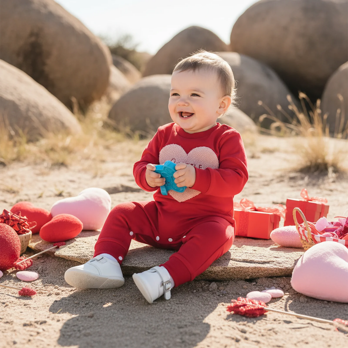 Spring Valentine's Day Infant Baby Boys Jumpsuit Casual Long Sleeve Heart Embroidery Romper Outfit Clothes