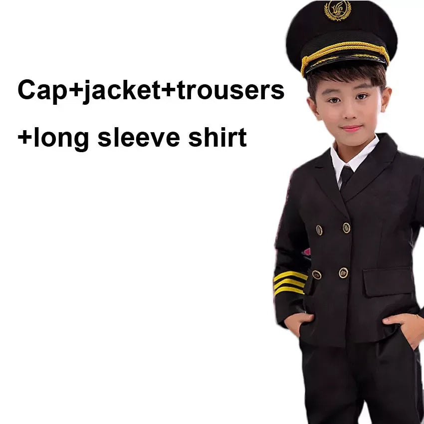 Halloween Pilot Cosplay Costumes For Kids Boys Birthday Gift Girls Flight Attendant Fancy Dress Military Performance Uniform