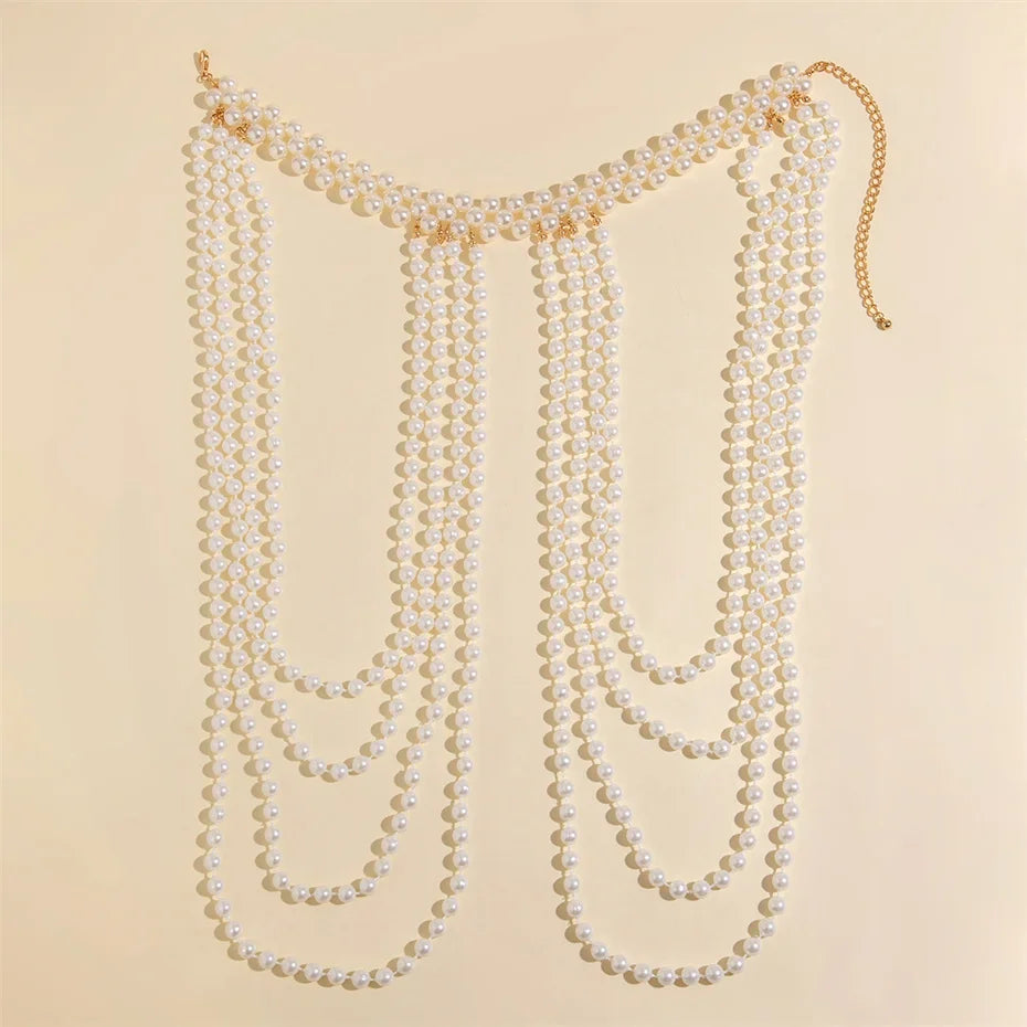 Bridal Tassel Imitation Pearl Shoulder Chain Necklace for Women Elegant Shawl Wedding Jewelry Accessories Gift