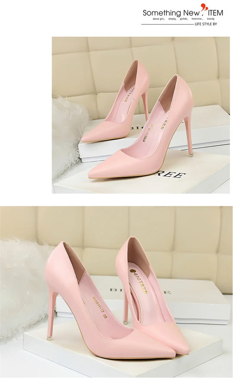 Women Korean Version Fashion Shallow Mouth Office Shoes Stiletto Party Single Shoes Female Comfort Women Heels Simple 9511-17