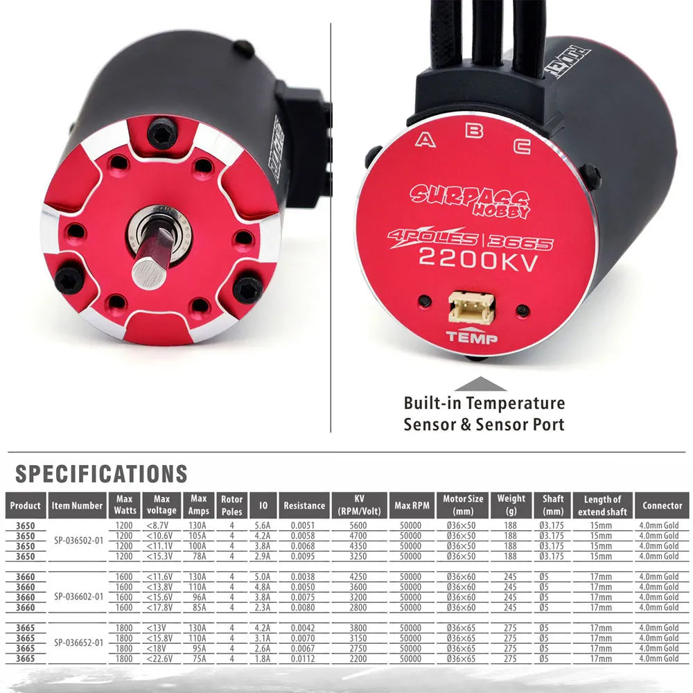 Rocket RC V2 supersonic 3650 3660 3665 3670 3674 Built -in Temperature Sensor Brushless Motor for 1/8 1/10 RC Car Off-Road Boat