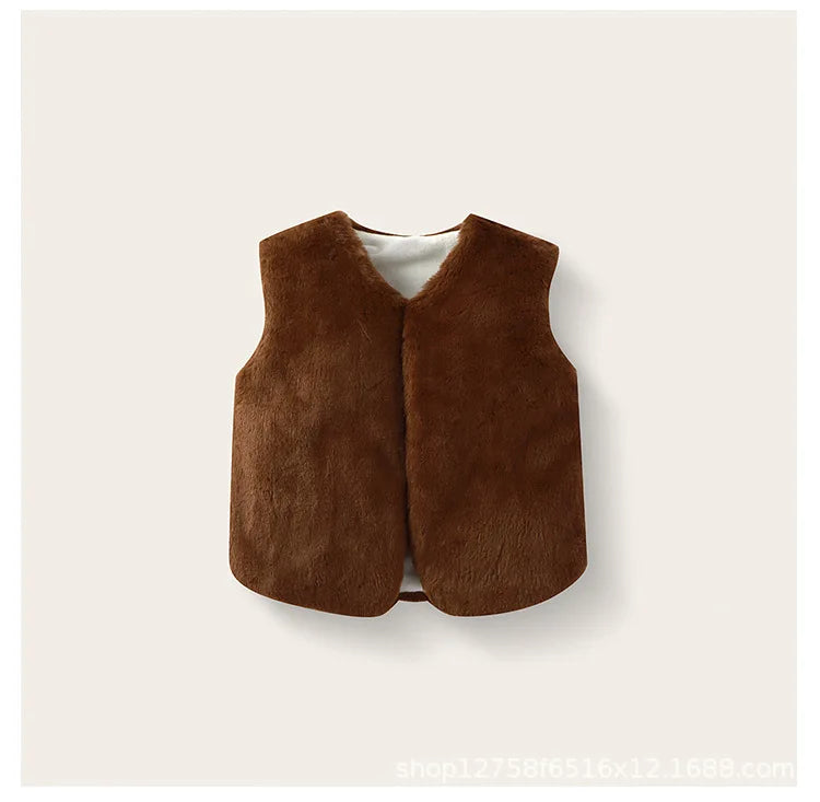 2025 Baby bodysuit Girls' imitation fur vest Children's plush vest Autumn and winter vest Girls' plush thermal vest jacket whole