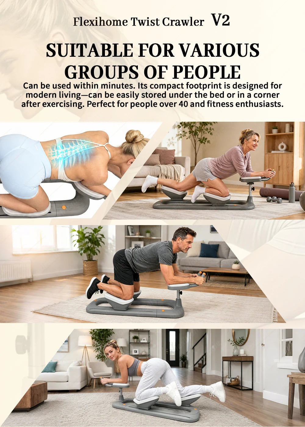 Flexihome ABS Home Training Back Stretching Crawling Machine Waist Workout Fitness Portable Lightweight