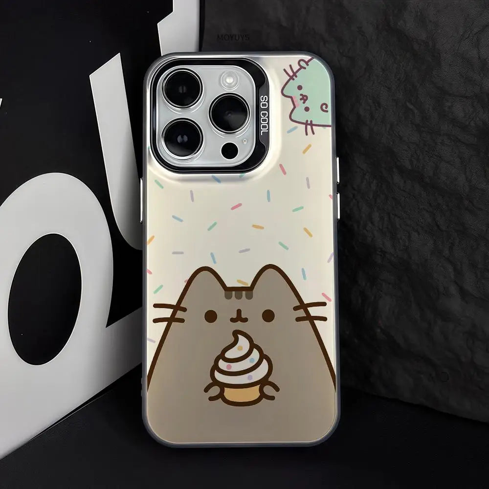 P-Pusheen Cat Phone Case FUNDA For IPhone 12 11 13 14 15 16 Max Pro Plus Mini Silver LMDaser Color Cover