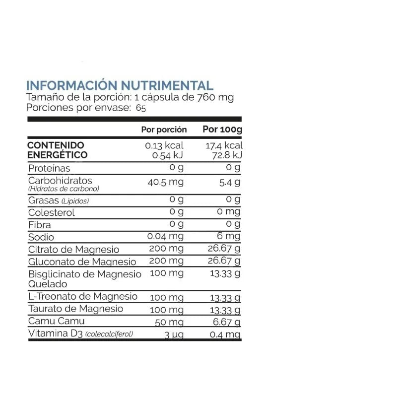 Magnesium Complex Capsules 5 Forms Citrate Bisglycinate L-Threonate Gluconate Taurate Vitamina D3 760mg 60 Capsules