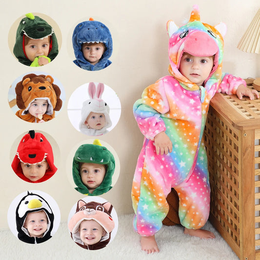 Autumn Winter Cartoon Style Winter Long Sleeve Baby Boys Girls Rompers Toddler Kids Playsuit Jumpsuits Baby Clothes Child Onesie