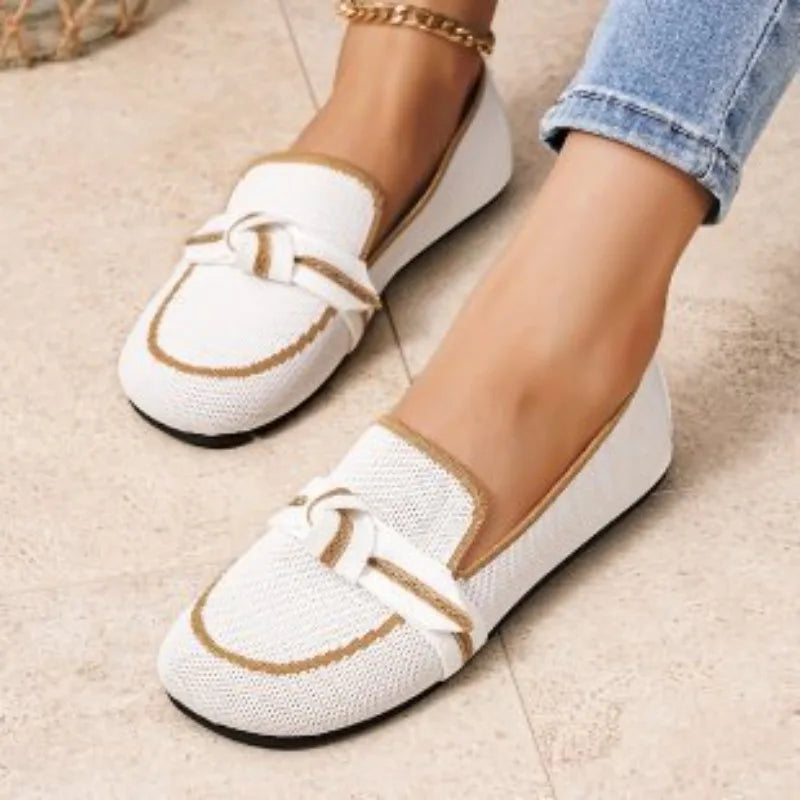 Women Flats 2025 New Knitted Breathable Flat Shoes Women Large Size Lightweight Loafers Anti-Slip Casual Flat Sneakers Women