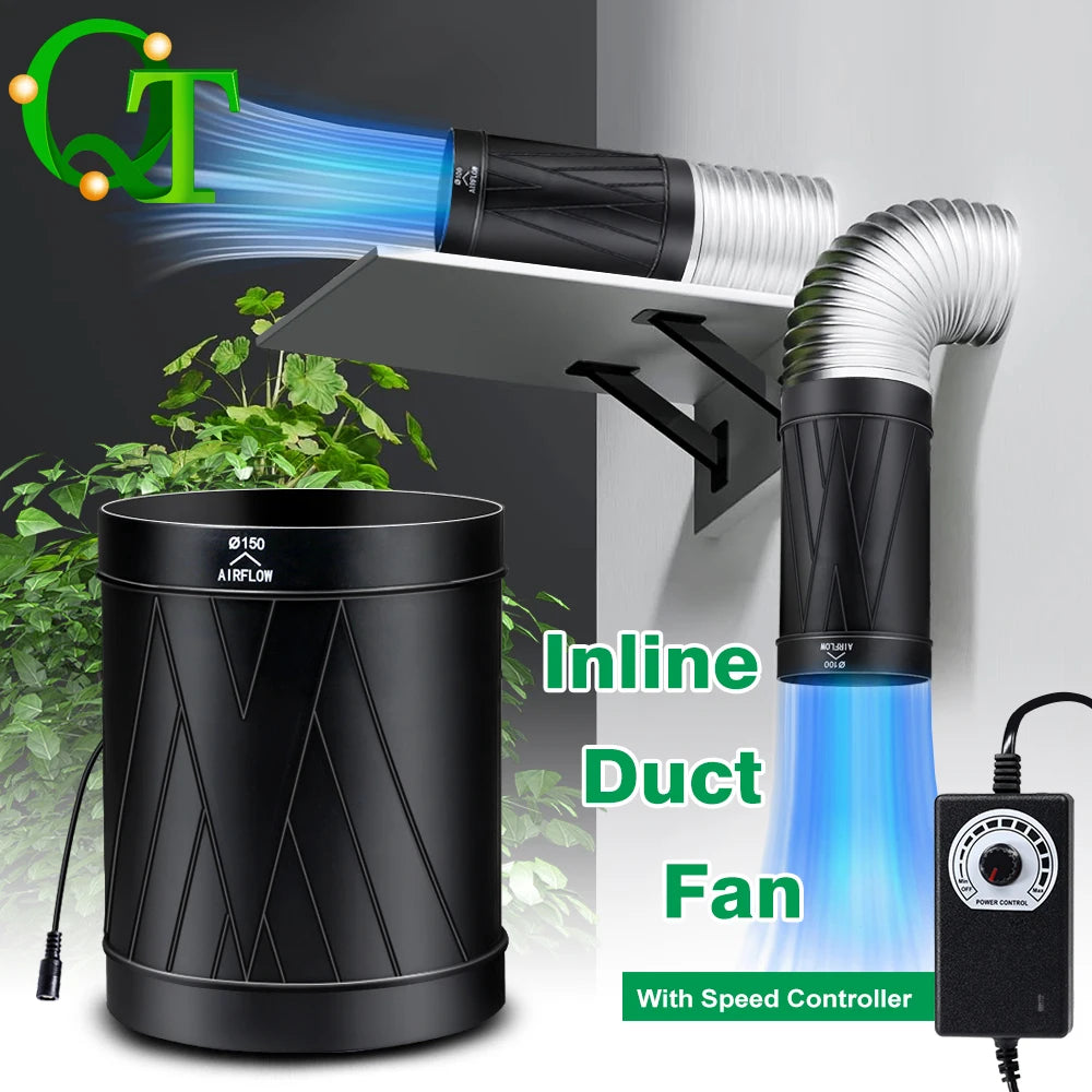 4/6 Inch Inline Duct Fan Adjustable Speed DC Brushless Motor Ventilation Fan for Greenhouse Tent Living Room Dining Room Kitchen