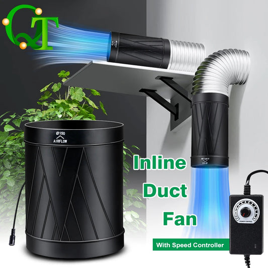 4/6 Inch Inline Duct Fan Adjustable Speed DC Brushless Motor Ventilation Fan for Greenhouse Tent Living Room Dining Room Kitchen