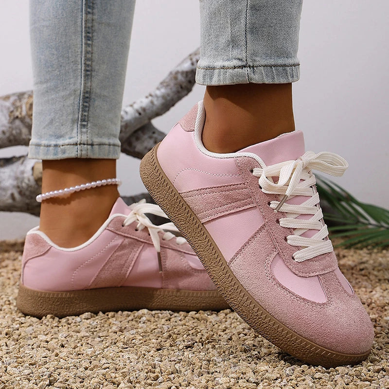 Women's Pink Thick Sole Sneakers 2026 Spring Faux Suede Platform Sport Shoes Woman Plus Size 43 Anti-slip Casual Flat Shoes