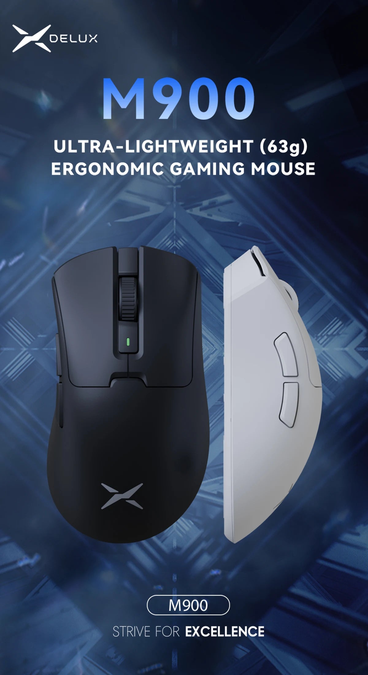Delux M900 SE Wireless Gaming Mouse Ergonomic Mice PAW3311 12000DPI Lightweight 63g for Right Big Hands PC Laptop Gamer