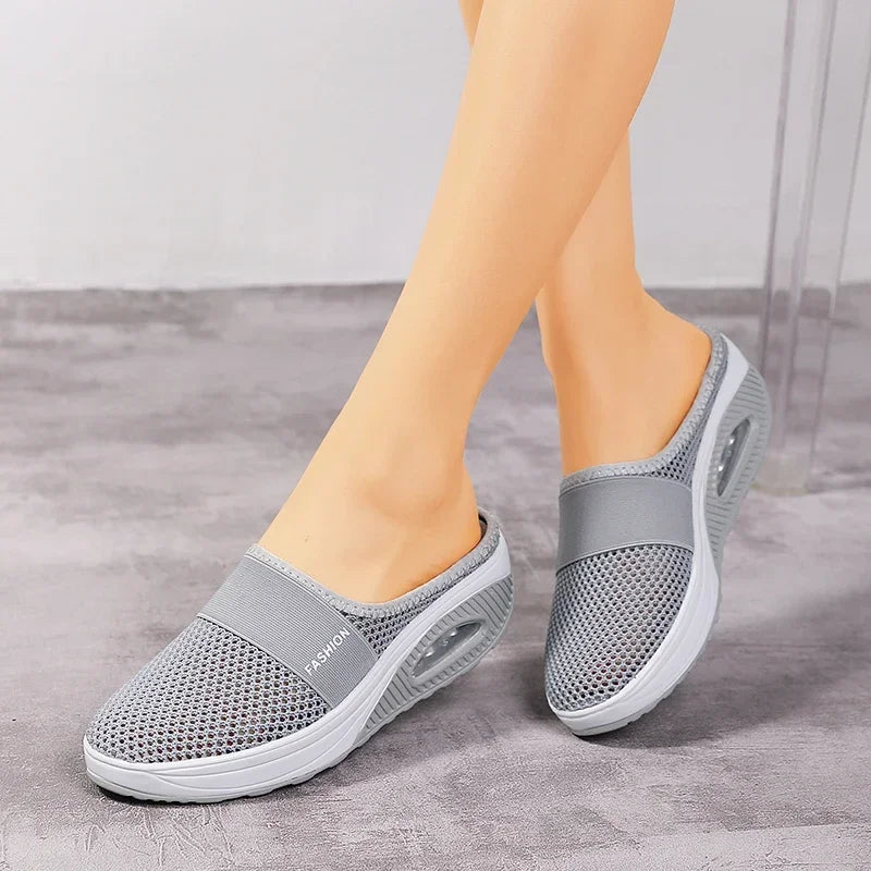 Air Cushion Slip-On Women Walking Shoes Orthopedic Diabetic Ladies Platform Mules Mesh Lightweight Slippers Wedge Female Sneaker