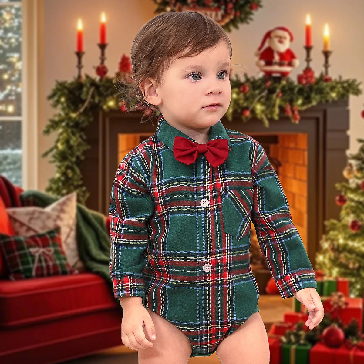 Baby Christmas Outfit Newborn Boy Clothes Infant Xmas Party Gift Dress Shirt Toddler New Year Photography Formal Red Bodysuit