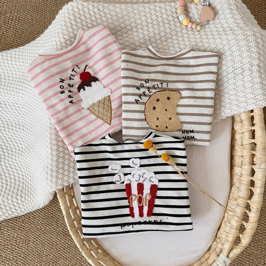 2025 Spring and Autumn New Baby Clothing Striped Cartoon Print Jumpsuit Newborn Baby Romper Pants Babies Aged 0-3Years Kids