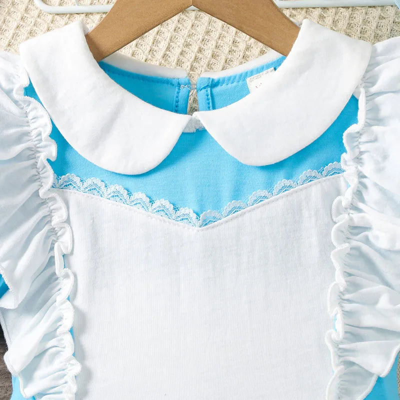 Halloween Lolita Dress Blue And White Poker Elements Princess Dress Bow Apron Baby Girls Dress Birthday Party Cosplay Costume