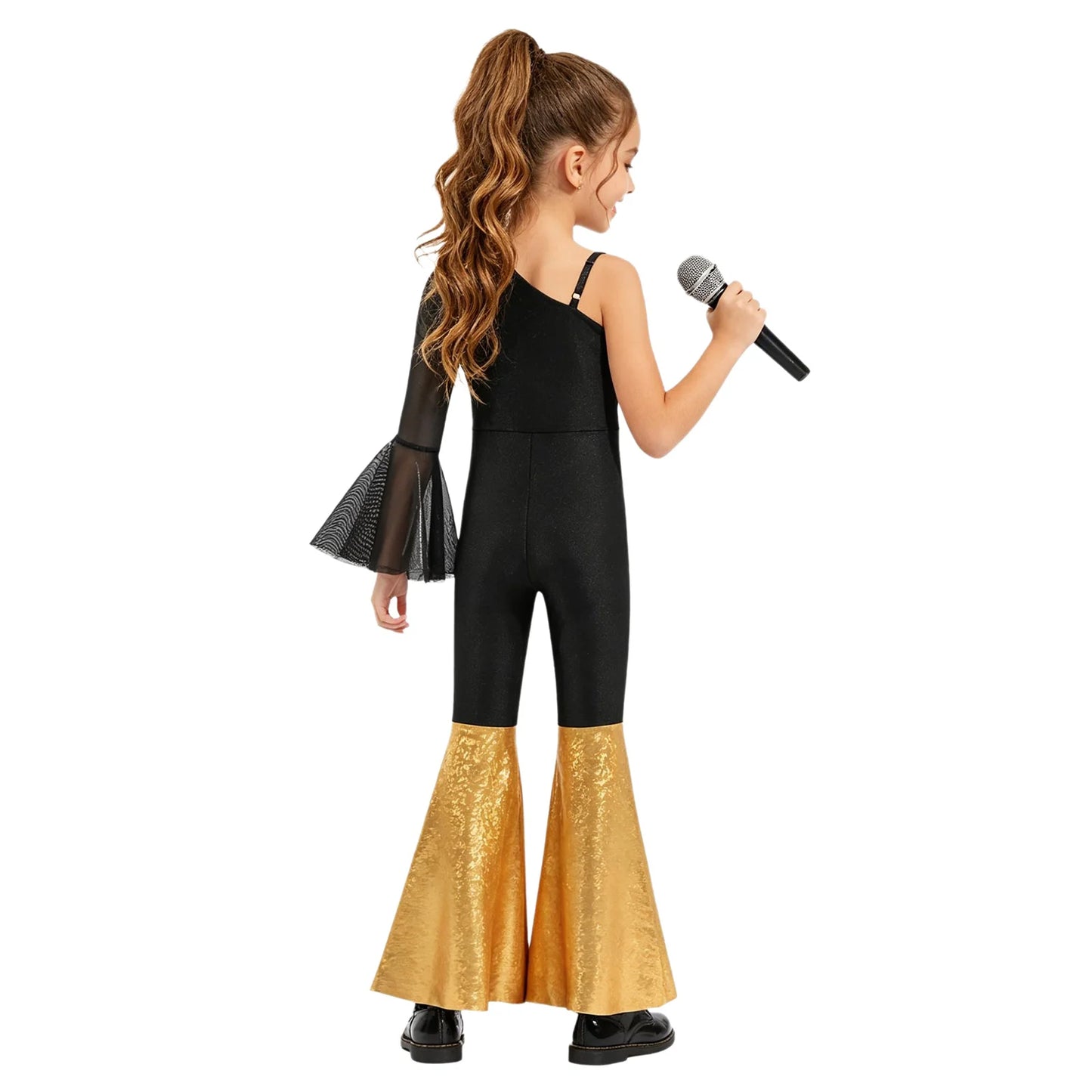 Kids Girls Hippie Halloween Costume Tassels Unitard Bell-bottom Long Pants Bodysuit Jumpsuit Disco Dance 60s 70s Rave Party Wear