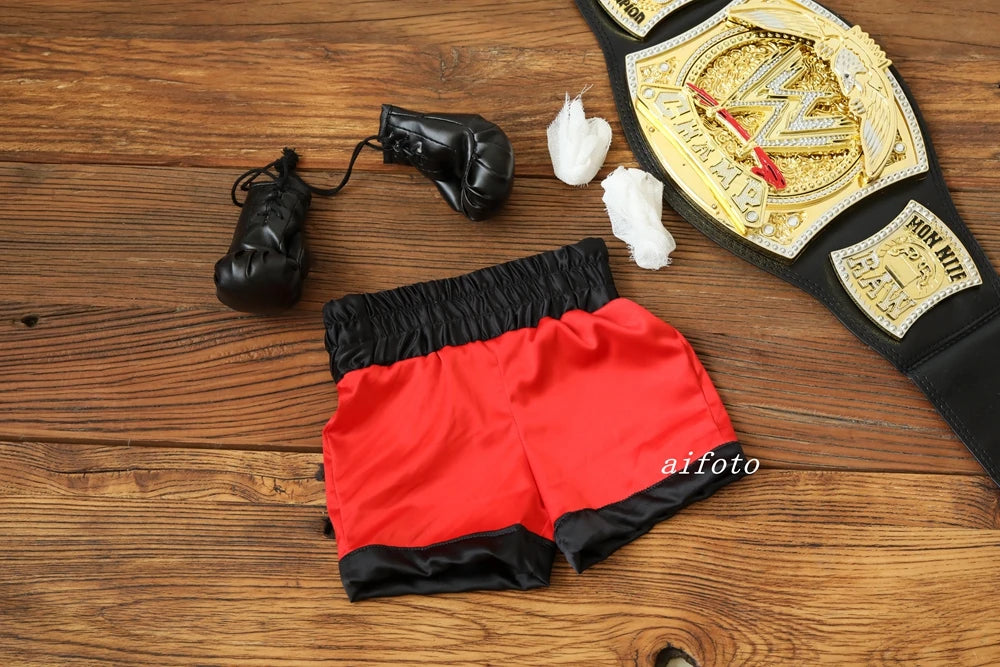 Mini Boxing Glove For Newborn Photography Props Store Accessories Sport Boys Pants Baby Photo Shoot Brothers Outfit Decorated